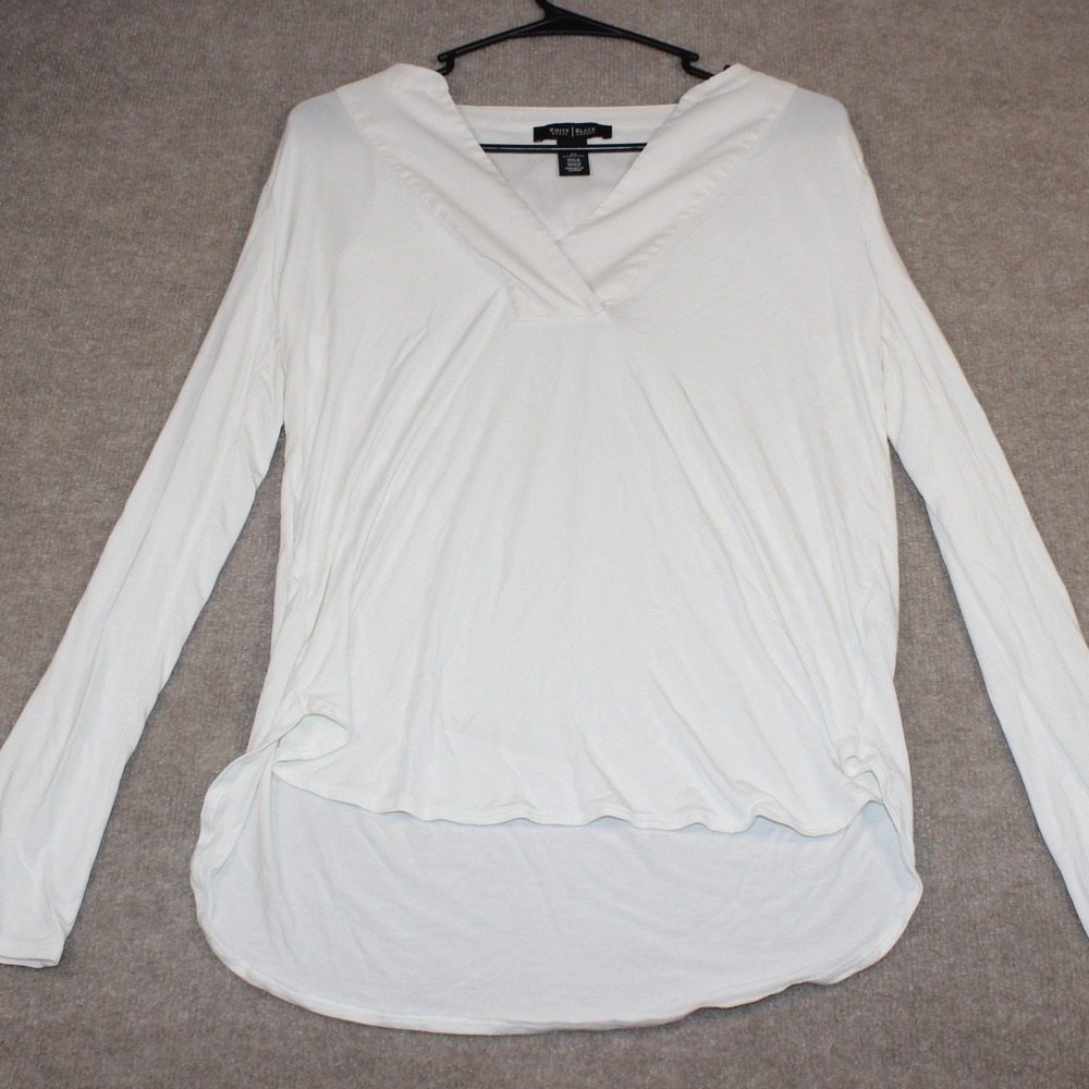White House Black Market Womens XS Ivory Long Sleeve Mixed Media Scoop Neck Top